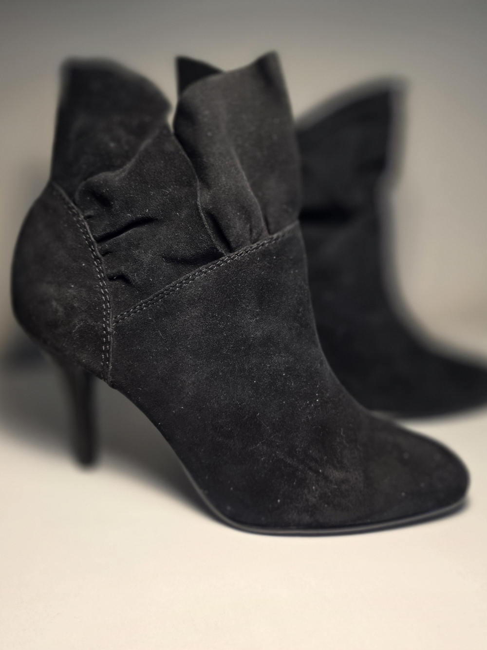 Nine West Black Suede Ruffled Ankle Boots